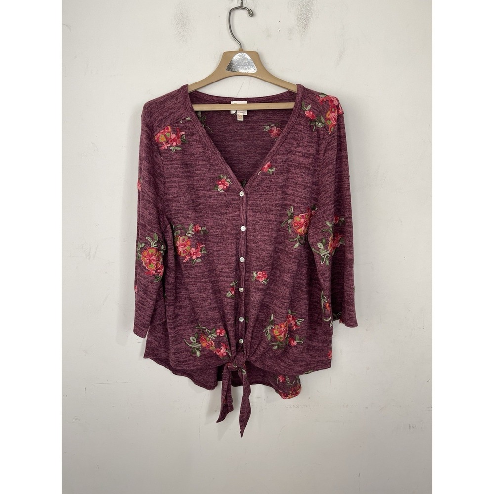 Fig and Flower Women‎ Shirt 2X Purple Floral Romantic Boho Fairy Whimsical